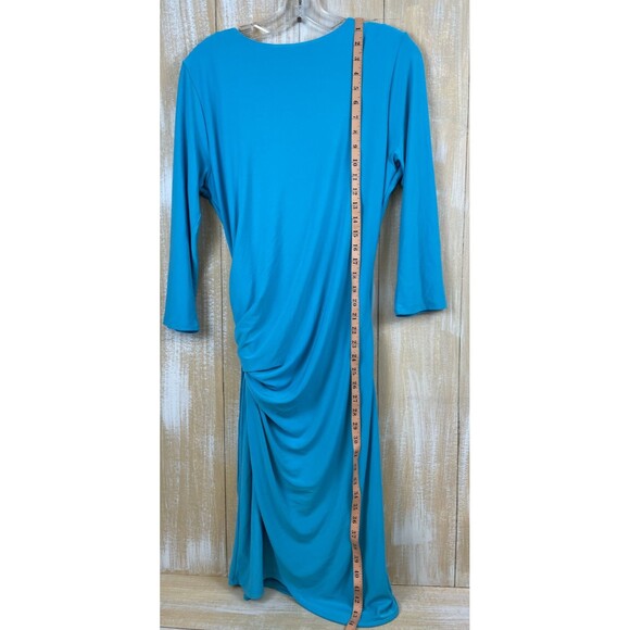 Josie Natori Drape Midi Turquoise Dress Women's Medium Twist V-neck Waist NWT - Picture 7 of 12
